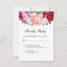 Monogram  Elegant Bourgogne Rozen Bruiloft RSVP Kaartje