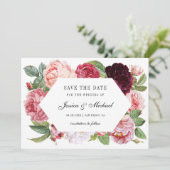 Monogram  Elegant Bourgogne Rozen Bruiloft Save The Date (Staand voorkant)