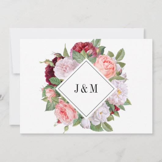 Monogram Elegant Bourgogne Rozen Bruiloft Save The Date (Achterkant)