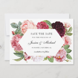 Monogram  Elegant Bourgogne Rozen Bruiloft Save The Date