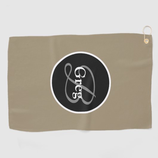 Monogram Elegant Brown Black Golf Towel Golfhanddoek (Horizontaal)