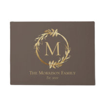 Monogram Elegant Brown & Gold Wreatname Familienaa