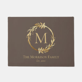 Monogram Elegant Brown & Gold Wreatname Familienaa Deurmat