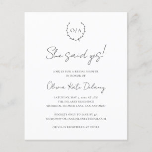 Monogram Elegant Budget Bridal Shower Uitnodiging