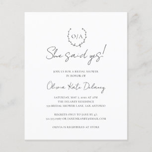 Monogram Elegant Budget Bridal Shower Uitnodiging Flyer