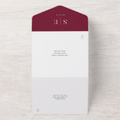 Monogram Elegant Burgundy en Gold Wedding All In One Uitnodiging (Buitenkant)