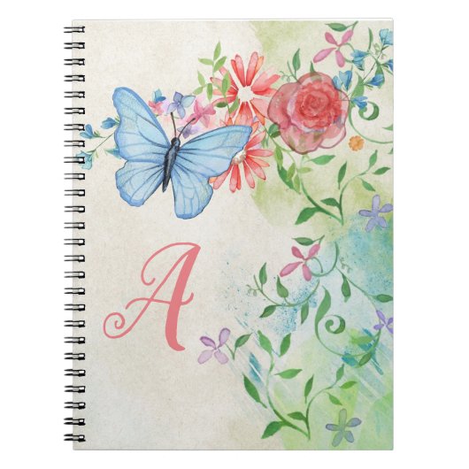Monogram Elegant Butterfly Colorful Floral Notitieboek (Voorkant)