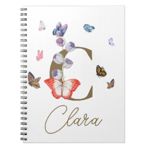 Monogram Elegant Butterfly Colorful Floral Notitieboek