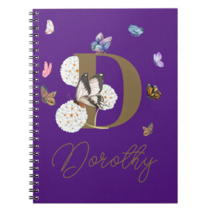 Monogram Elegant Butterfly Colorful Floral Notitieboek