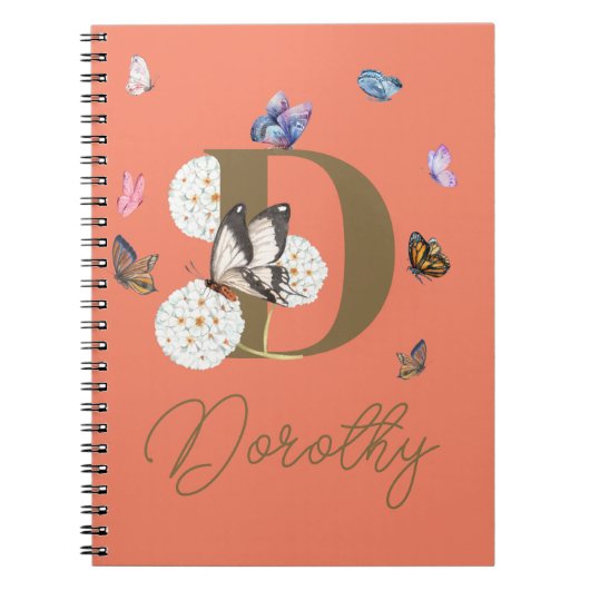 Monogram Elegant Butterfly Colorful Floral Notitieboek (Voorkant)