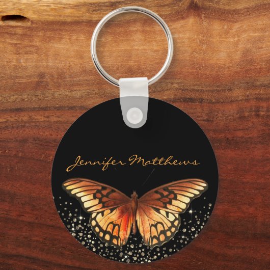 Monogram Elegant Butterfly Glitter Sleutelhanger (Voorkant)