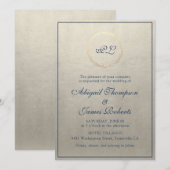 Monogram Elegant Champagne en Navy Blue Wedding Kaart (Voorkant / Achterkant)