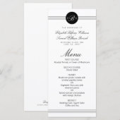 Monogram Elegant Chic Black Dot Clean Wedding Menu (Voorkant / Achterkant)