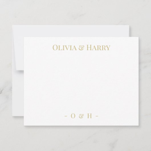 Monogram Elegant Chic Gold White Wedding Note Card Notitiekaartje (Voorkant)