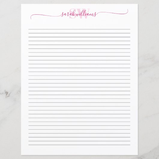 Monogram Elegant Chique Script Naam Stationery Pap (Voorkant)
