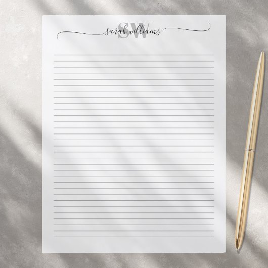 Monogram Elegant Chique Script Naam Stationery Pap