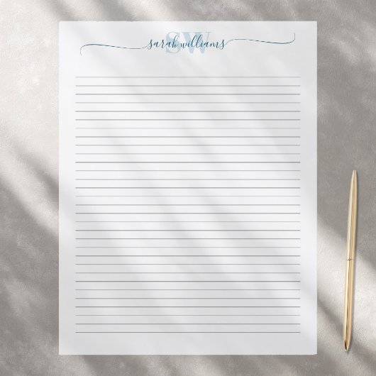 Monogram Elegant Chique Script Naam Stationery Pap