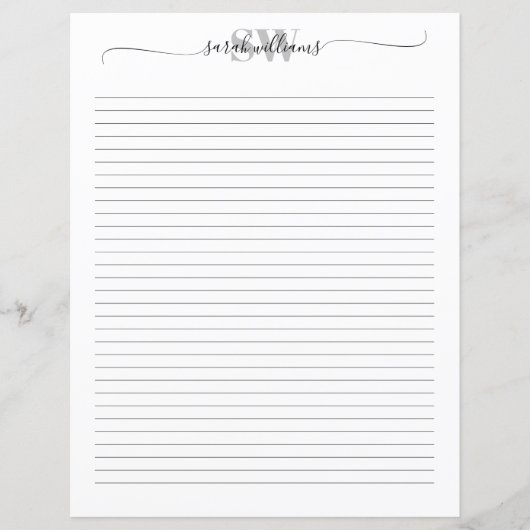 Monogram Elegant Chique Script Naam Stationery Pap (Voorkant)