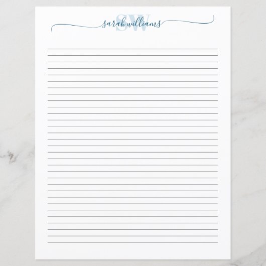 Monogram Elegant Chique Script Naam Stationery Pap (Voorkant)