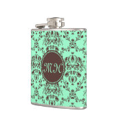 Monogram Elegant Chocolate Brown Damask Mint Green Heupfles (Links)