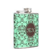 Monogram Elegant Chocolate Brown Damask Mint Green Heupfles (Rechts)