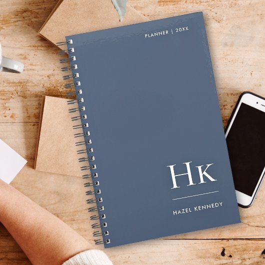 Monogram Elegant Classic Navy White Professional Planner