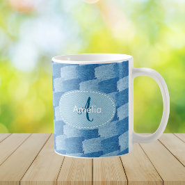 Monogram Elegant Custom Blue Denim Coffee Mug Koffiemok