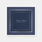 Monogram Elegant Dark Blue Silver Border Wedding Servet (Voorkant)