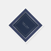 Monogram Elegant Dark Blue Silver Border Wedding Servet (Hoek)