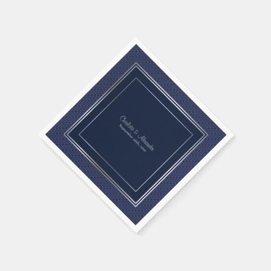 Monogram Elegant Dark Blue Silver Border Wedding Servet (Hoek)