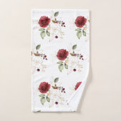 Monogram Elegant Delicate Burgundy Gold Flowers Bad Handdoek (Handdoek)