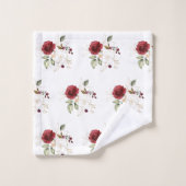 Monogram Elegant Delicate Burgundy Gold Flowers Bad Handdoek (Wasdoekje)