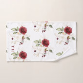 Monogram Elegant Delicate Burgundy Gold Flowers Bad Handdoek (Handdoek)