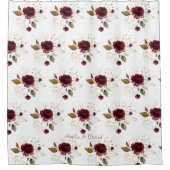 Monogram Elegant Delicate Burgundy Gold Flowers Douchegordijn (Voorkant)