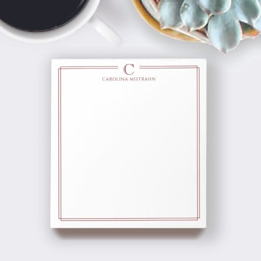 Monogram Elegant Diep Rode Rand Briefpapier Notitieblok