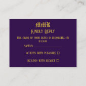 Monogram Elegant Donker Paarse en Gouden RSVP Informatiekaartje (Voorkant)