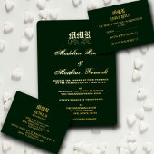 Monogram Elegant Donkergroen en Goud RSVP Informatiekaartje