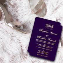 Monogram Elegant Donkerpaars en Gouden Trouw