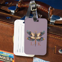Monogram Elegant Dragonfly Paarse Bagagelabel