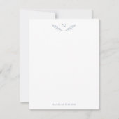 Monogram Elegant Dusty Blue Botanical Branches Notitiekaartje (Voorkant)