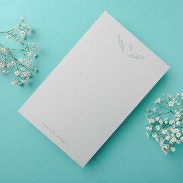 Monogram Elegant Dusty Blue Botanical Branches Notitiekaartje