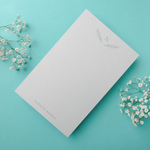 Monogram Elegant Dusty Blue Botanical Branches Notitiekaartje