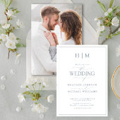 Monogram Elegant Dusty Blue Calligraphy Kaart