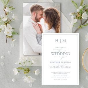 Monogram Elegant Dusty Blue Calligraphy Kaart