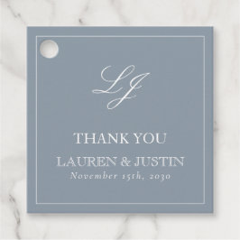 Monogram Elegant Dusty Blue Dank je bruiloft Bedankjes Labels