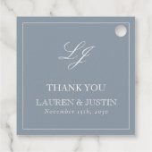 Monogram Elegant Dusty Blue Dank je bruiloft Bedankjes Labels (Achterkant)