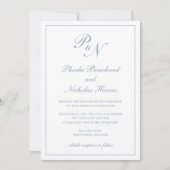 Monogram Elegant Dusty Blue op één bruiloft Kaart (Voorkant)