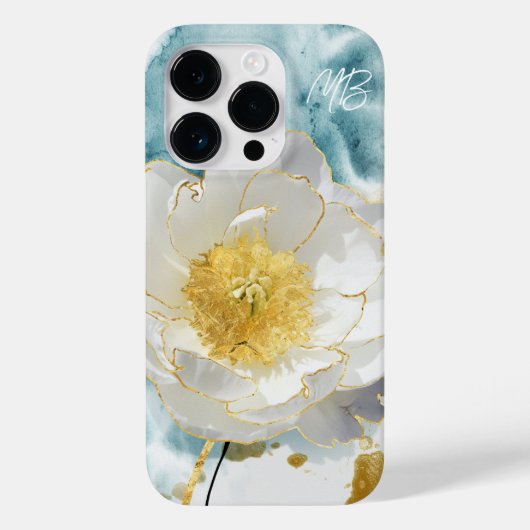 Monogram Elegant Eenvoudige Witte Bloem Watercolor Case-Mate iPhone Case (Achterkant)