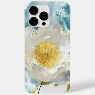 Monogram Elegant Eenvoudige Witte Bloem Watercolor Case-Mate iPhone 14 Pro Max Hoesje