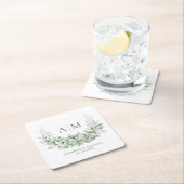 Monogram Elegant Eucalyptus Greenery Wedding Kartonnen Onderzetters (Insitu)